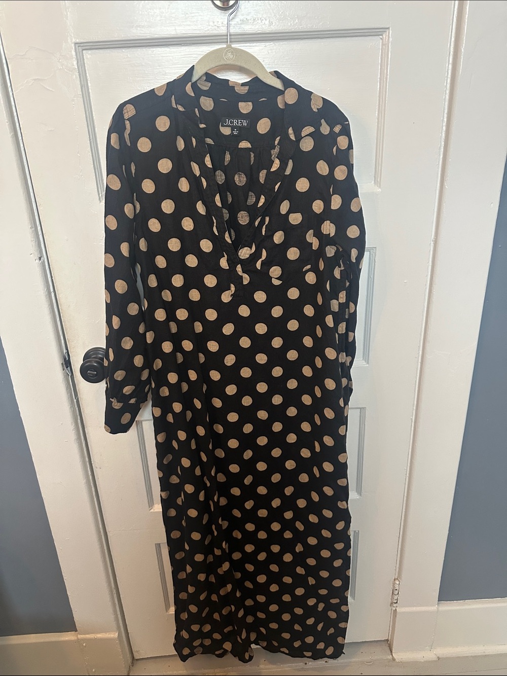 J. Crew Black Maxi Dress with Tan Polka Dots
